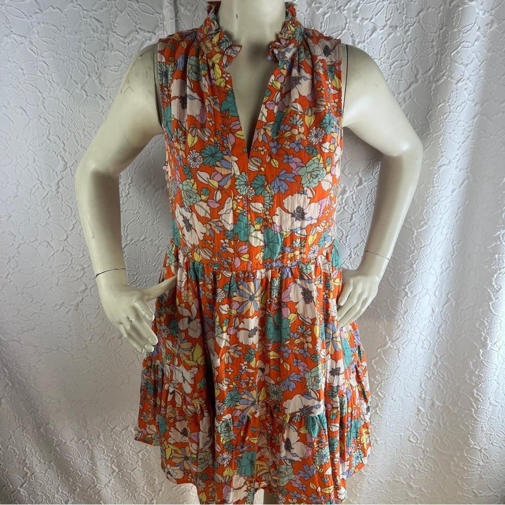Karlie Floral Tiered Sleeveless V-Neck Ruffle Mini Dress‎ Orange  Medium - Picture 6 of 11
